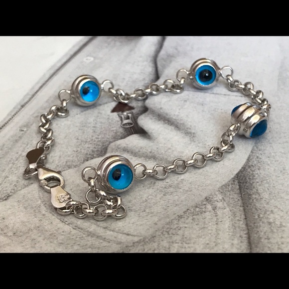 Silver evil eye bracelet,Turkish evil eye - Picture 3 of 5